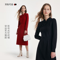 速发|歌莉娅红色连衣裙女秋冬新年战袍新中式国风赫本小红裙