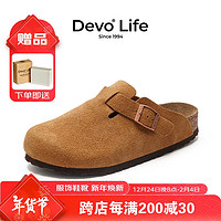 的沃 Devo Life的沃软木鞋拖鞋女真牛皮鞋春夏季舒适包头鞋女士拖鞋3624 黄棕反绒皮 45