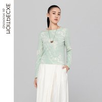 例外(EXCEPTION)新中式新年战袍春秋简约羊毛舒适圆领套头毛针织衫女休闲上衣 浅绿\61 S