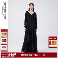 例外（EXCEPTION）新中式新年战袍女装24冬季新款连衣裙保暖V领大摆量设计女士长裙
