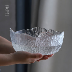 宁不凡 玻璃茶洗水洗大号杯洗建水水盂茶具配件水果盘糖果盘 弄里系列 锤纹冰山茶洗