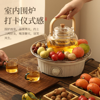 围炉煮茶家用室内2024电陶炉煮茶器玻璃茶壶电烤火炉茶具套装