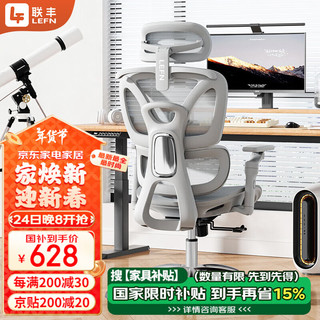联丰 U39 人体工学椅 天青灰 6D扶手 无脚托