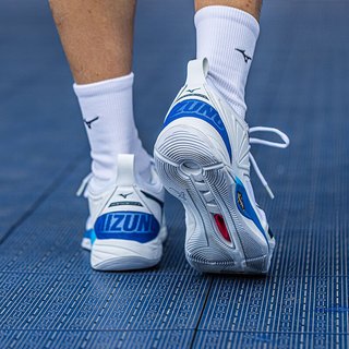 美津浓（MIZUNO）男女耐磨防滑透气专业排球鞋WAVE室内外运动鞋缓震高弹 白深蓝 2代 38 =240mm