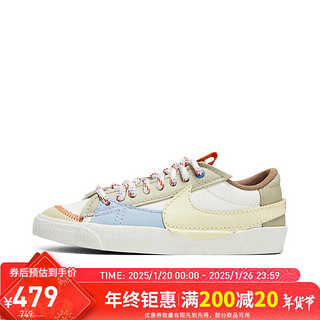 NIKE 耐克 女子板鞋W BLAZER LOW77 JUMBO运动鞋DX6043-171 白米蓝色 35.5