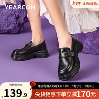 意尔康女鞋 单鞋女2024秋季学院风套脚女休闲乐福鞋通勤小皮鞋 黑色 38