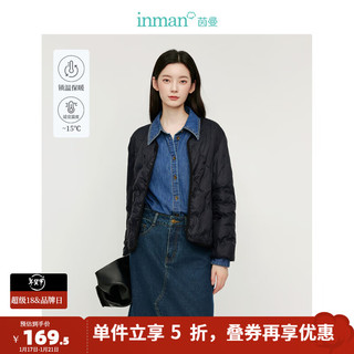 茵曼（INMAN）轻薄简约无领短款羽绒马甲女士2024可内搭可外穿薄款外套 黑色 L