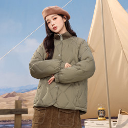 雪中飞 热可可羽绒服2025冬女士时尚百搭菱形格休闲韩版V领