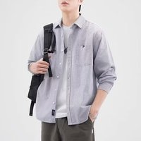 梵意凯日系条纹长袖衬男女款春秋款文艺百搭衬衣港风休闲春秋季外套2024 灰色 M