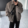 梵意凯麂皮绒美式复古短款cleanfit外套男士春秋简约休闲宽松翻领夹克男 灰色 2XL