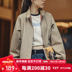 马登 女装 哈灵顿夹克美式立领工装机车外套设计感运动棒球服秋季 卡其色 M