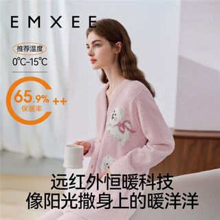 嫚熙半边绒月子服秋冬季哺乳睡衣可调节腰带小羊绒小熊家居服