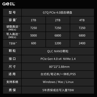  GeIL/金邦 7250MB/S 固态硬盘  4TB