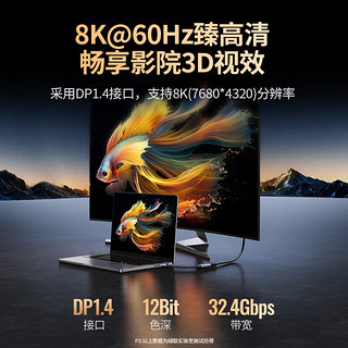 绿联Type-C转DP1.4转接头母口雷电4/5转换器高清外接显示器8K60/4K144Hz投屏适用苹果16笔记本Macmini