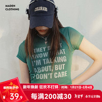 马登 MADEN复古印花网纱透气短袖美式辣妹修身短款T恤内搭打底薄款上衣夏女