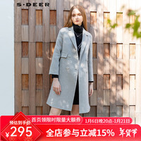 sdeer圣迪奥2021冬季西装领双排扣长款毛呢大衣女装绵羊毛经典款S21461809 /67