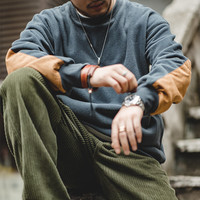 马登(Maden)摇粒绒卫衣男秋冬打底衫拼接抓绒圆领长袖T恤