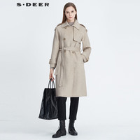sdeer圣迪奥冬季女装保暖舒适长袖口袋通勤休闲翻领双排扣收腰中长款毛呢大衣S20481842 /48 /170