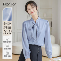 FitonTon长袖衬衫女春秋款蝴蝶结系带设计感职业气质衬衣缎面上衣 XL