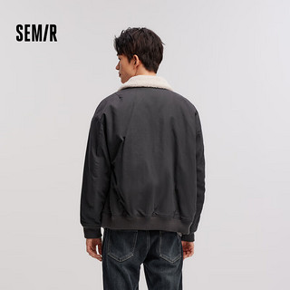 森马（Semir）夹克男2024冬季复古仿羊羔毛翻领外套宽松绣花棉服潮109724108104 深灰20902 2XL