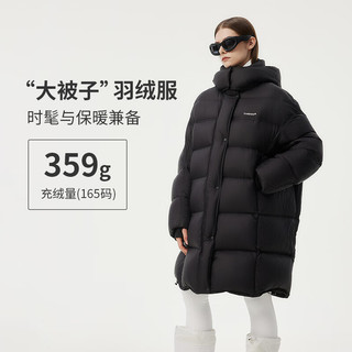 坦博尔羽绒服女长款休闲百搭宽松廓形加厚连帽面包服530852Z 黑色 155 XS (155)