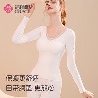 洁丽雅2024保暖内衣蚕丝山羊绒高端打底女士秋冬季保暖内衣中厚套装 上衣白色 L(110-125斤)