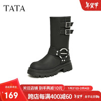 他她冬时尚厚底百搭骑士靴W5P01DS3 黑色(单里) 38