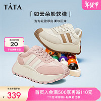 他她（TATA）厚底运动休闲鞋女轻便加绒复古女鞋增高百搭2024DWBH1CM3 粉/米白（透气网面） 36