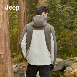 吉普（JEEP）冲锋衣夹克外套男女秋冬户外三合一防风保暖登山上衣 复古白 2XL 