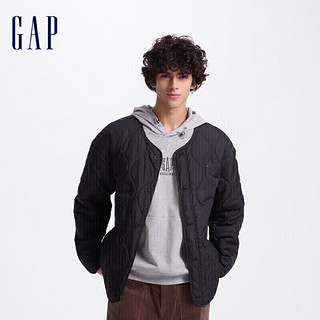 GAP男装2024秋季印花logo波浪绗线外套轻薄简约风棉服619672 黑色 170/92A(M)亚洲尺码