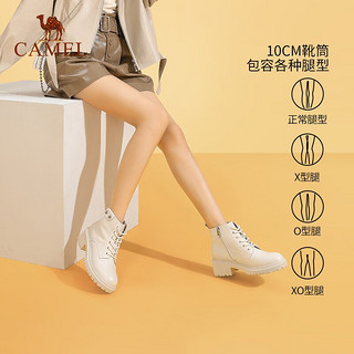 骆驼（CAMEL）女鞋百搭马丁靴时尚简约女靴子 A140076412,米白 39