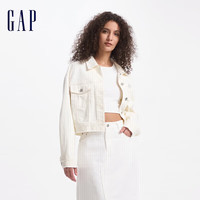GAP女装2024初秋新款短款翻领毛边牛仔外套百搭复古风夹克640189