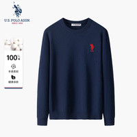 美国马球协会 U.S. POLO ASSN.USPA男士针织衫简约商务毛衣秋冬纯棉保暖男装上衣宽松打底毛衫 藏蓝色-圆领 2XL