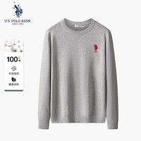 美国马球协会 U.S. POLO ASSN.USPA男士针织衫简约商务毛衣秋冬纯棉保暖男装上衣宽松打底毛衫 灰色-圆领 XL