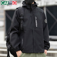 卡帝乐鳄鱼（CARTELO）外套男士休闲夹克男装秋冬季韩版百搭工装户外上衣服 黑色 XL