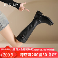 卓诗尼潮酷长筒靴女秋冬皮带扣骑士靴子大筒围显瘦长靴女