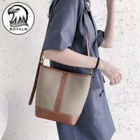 BOYCLN BOY CLN品牌 单肩包女 韩版软皮休闲包背包女 新款斜跨包撞色百搭水桶包真