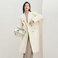 尚都比拉冬季西装领双排扣毛呢外套女百搭羊毛呢子大衣中长款