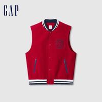 GAP男女装2024秋季贴布绣logo无袖棒球服外套撞色背心639071 红色 165/88A(S)亚洲尺码