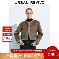 URBAN REVIVO UWM140021 金属扣毛绒圆领外套 深咖棕 M