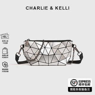 CHARLIE&KELLI CK品牌包包女包2025新年女菱格几何链条包潮单肩斜挎包 银色【新年】