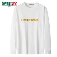 卡帝乐鳄鱼(CARTELO)加厚印花圆领长袖T恤男女宽松版全棉打底衫尺码偏大 2XL