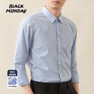 BLACKMONDAY 纯棉格子衬衫男全棉液氨抗皱男士正装商务休闲长袖衬衣