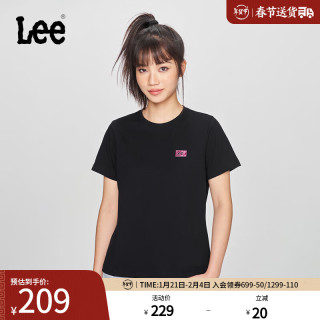 Lee 25早春标准版圆领小Logo印花女短袖T恤休闲LWT0098644LE 黑色 XS