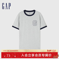 GAP男女装2024夏季新款logo撞色领袖口短袖T恤简约上衣502314