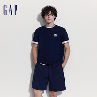 GAP男女装2024夏季新款logo圆领短袖T恤纯色宽松上衣502307