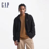 GAP男女装2024秋季新款梭织美式工装风多口袋连帽卫衣外套637175