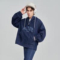 李 LeeXLINE春季舒适中深蓝运动风连帽牛仔外套