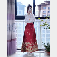 雪妃蓝琪汉服成人女马面裙全套2024新中式春秋季国风红色敬酒服裙子 上衣+马面裙(不带吊坠) L