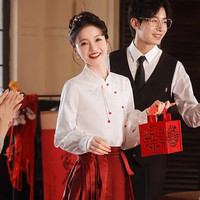 凤蝶儿马面裙全套新中式连衣裙2024年汉服回门新娘结婚订婚礼服敬酒 2547白色上衣+马面裙 M